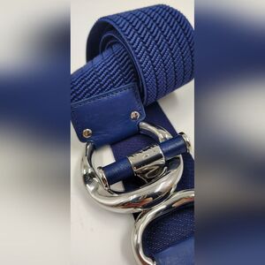 Ralph Lauren Double L Navy Blue  Woven Belt w/ Silver Buckle XL